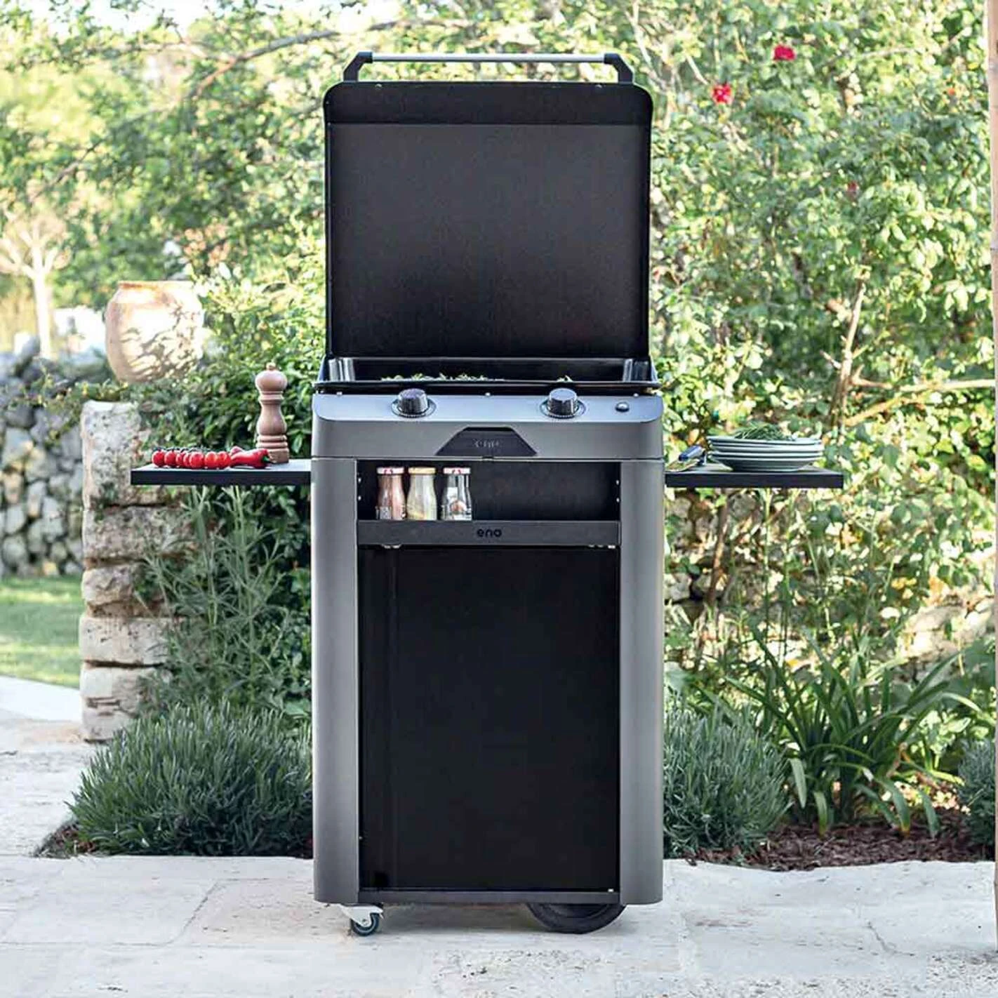 Combo Plancha Gaz Fusion 60 Gris Cargo 2 Brûleurs Avec Chariot - ENO – Image 3