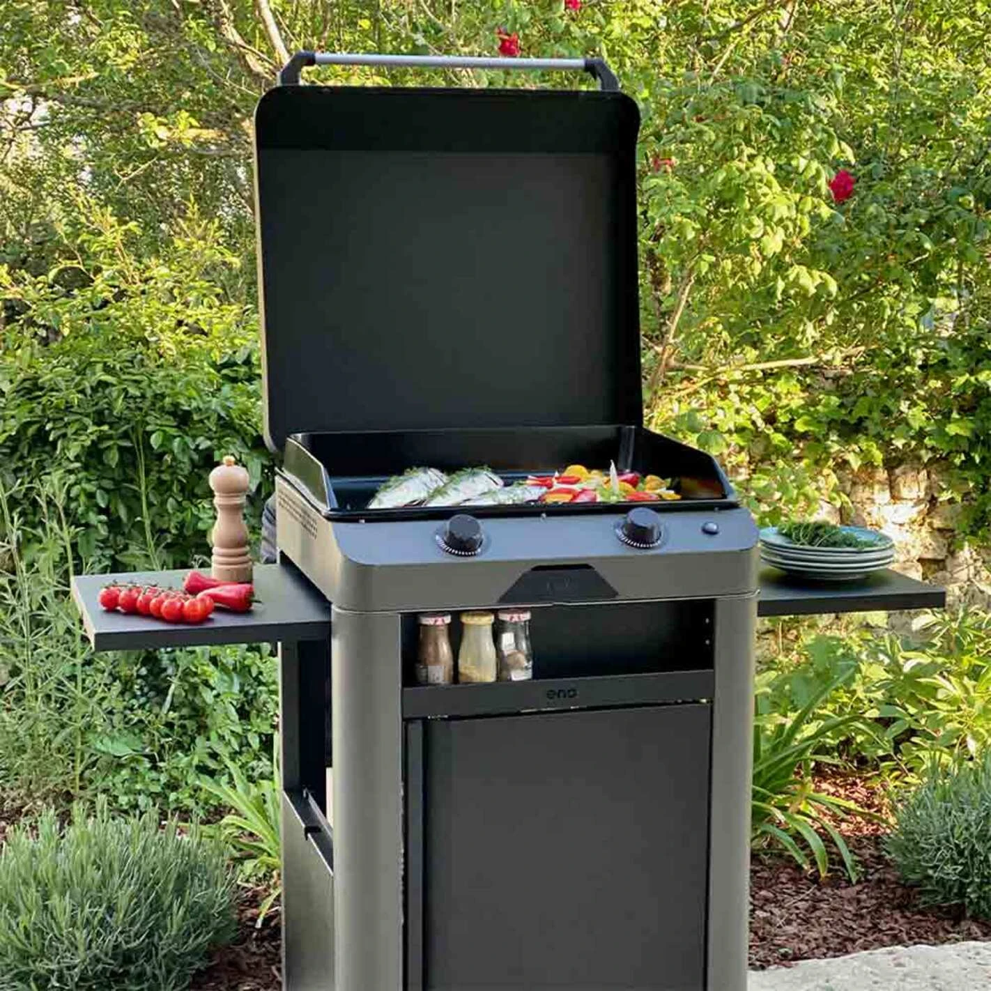 Combo Plancha Gaz Fusion 60 Gris Cargo 2 Brûleurs Avec Chariot - ENO – Image 4